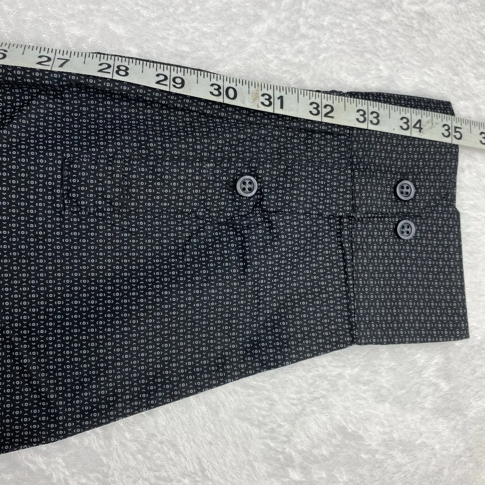 ALFANI Dress Shirt Mens 17-17.5/34-35 Black Geometric Regular Fit Stretch NWT!